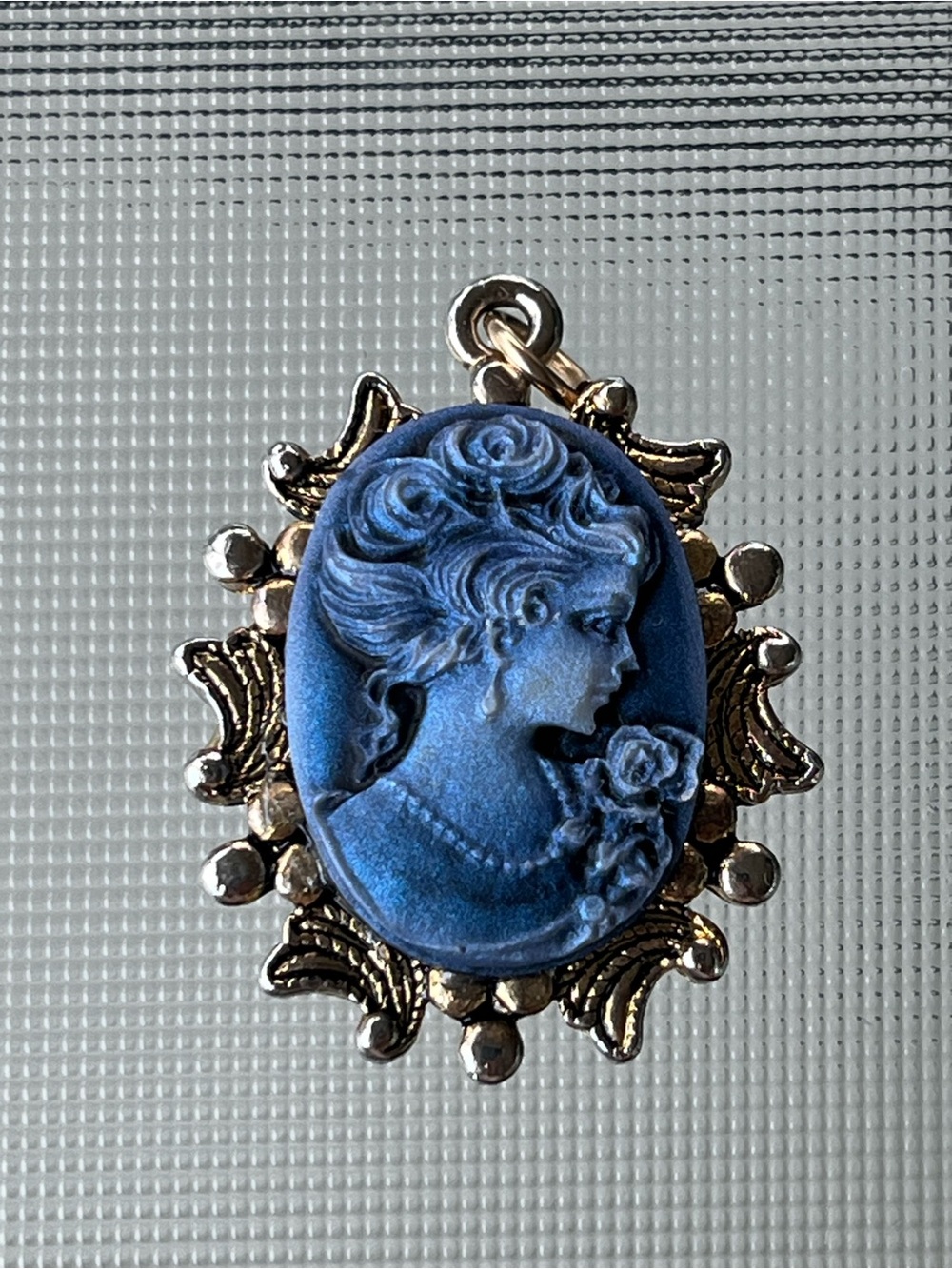 Vintage Blue & White Victorian Lady Portrait Cameo Oval Pendant